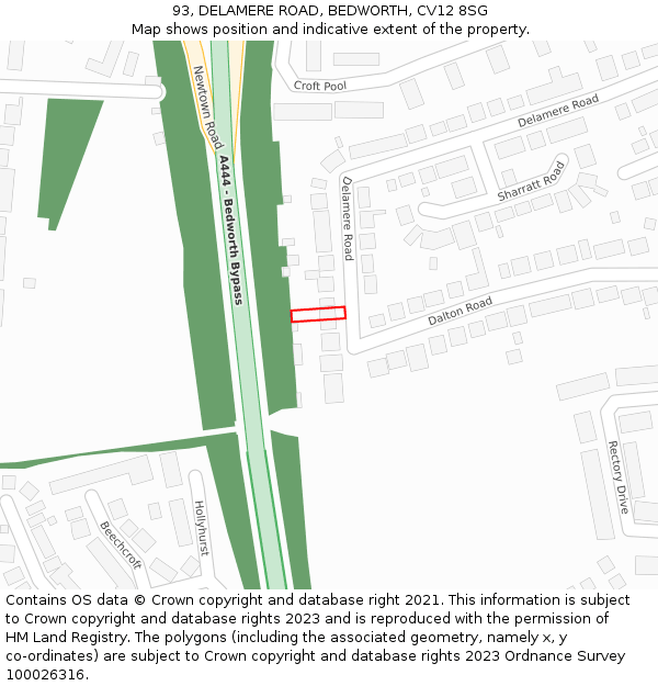 93, DELAMERE ROAD, BEDWORTH, CV12 8SG: Location map and indicative extent of plot