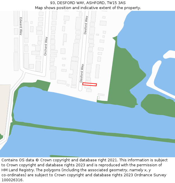 93, DESFORD WAY, ASHFORD, TW15 3AS: Location map and indicative extent of plot