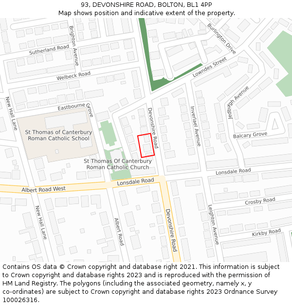 93, DEVONSHIRE ROAD, BOLTON, BL1 4PP: Location map and indicative extent of plot