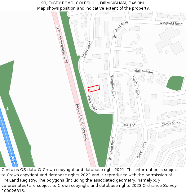 93, DIGBY ROAD, COLESHILL, BIRMINGHAM, B46 3NL: Location map and indicative extent of plot