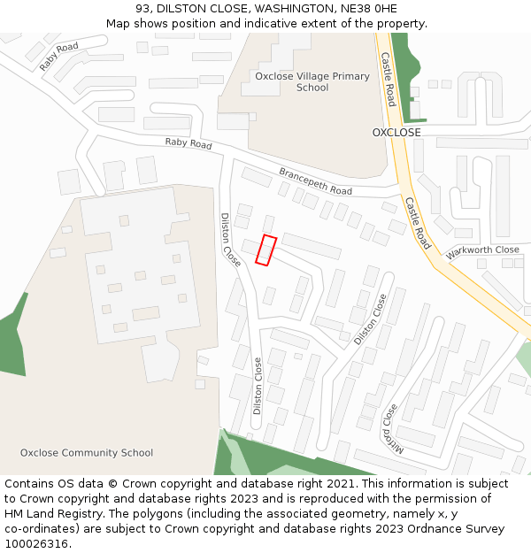 93, DILSTON CLOSE, WASHINGTON, NE38 0HE: Location map and indicative extent of plot