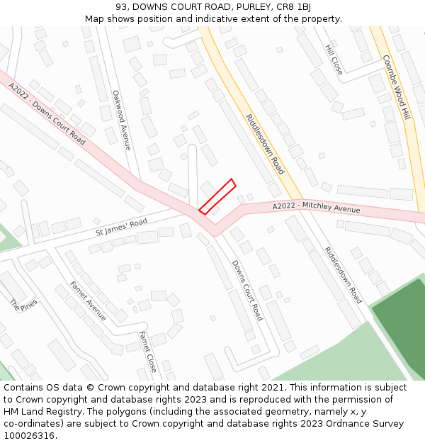 93, DOWNS COURT ROAD, PURLEY, CR8 1BJ: Location map and indicative extent of plot