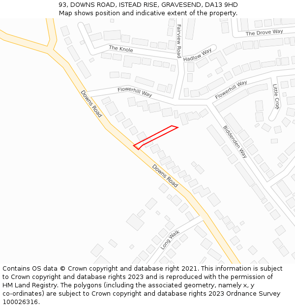 93, DOWNS ROAD, ISTEAD RISE, GRAVESEND, DA13 9HD: Location map and indicative extent of plot