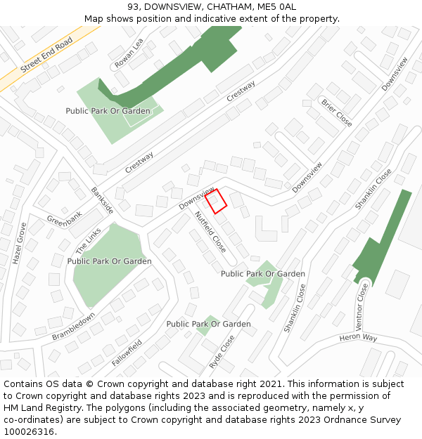 93, DOWNSVIEW, CHATHAM, ME5 0AL: Location map and indicative extent of plot