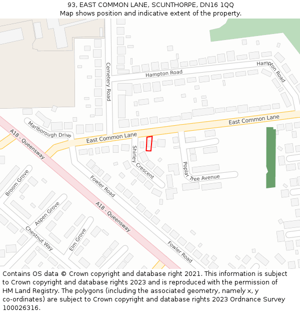 93, EAST COMMON LANE, SCUNTHORPE, DN16 1QQ: Location map and indicative extent of plot
