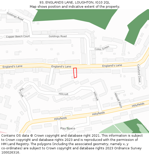 93, ENGLANDS LANE, LOUGHTON, IG10 2QL: Location map and indicative extent of plot