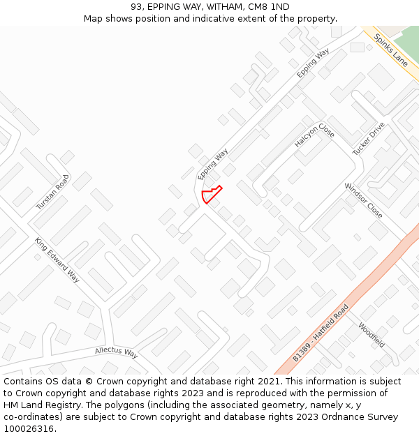 93, EPPING WAY, WITHAM, CM8 1ND: Location map and indicative extent of plot