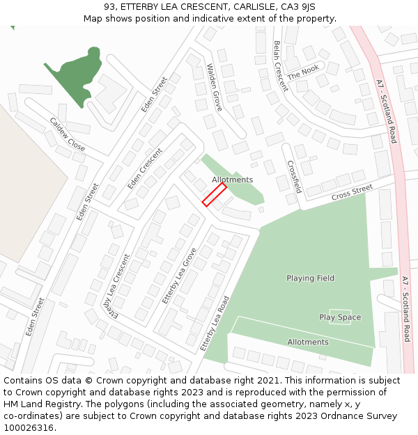 93, ETTERBY LEA CRESCENT, CARLISLE, CA3 9JS: Location map and indicative extent of plot