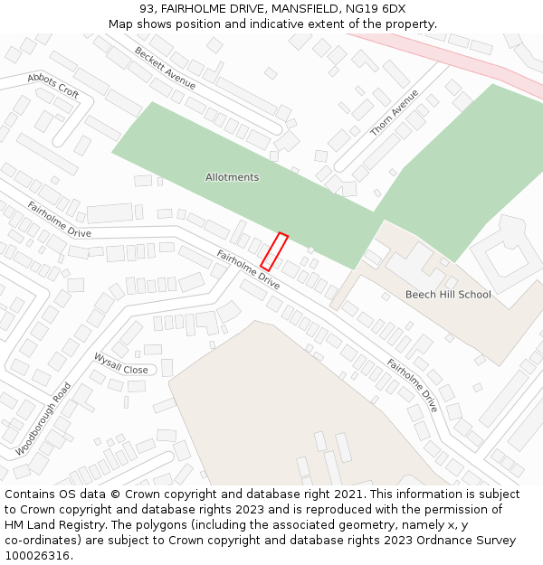 93, FAIRHOLME DRIVE, MANSFIELD, NG19 6DX: Location map and indicative extent of plot