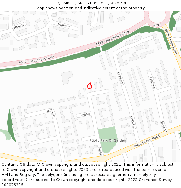 93, FAIRLIE, SKELMERSDALE, WN8 6RF: Location map and indicative extent of plot