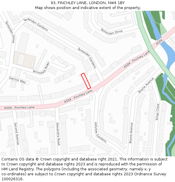 93, FINCHLEY LANE, LONDON, NW4 1BY: Location map and indicative extent of plot