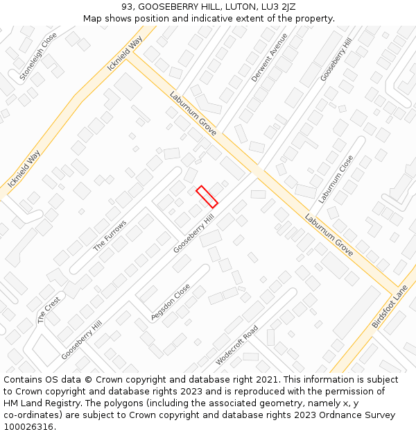 93, GOOSEBERRY HILL, LUTON, LU3 2JZ: Location map and indicative extent of plot