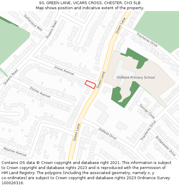 93, GREEN LANE, VICARS CROSS, CHESTER, CH3 5LB: Location map and indicative extent of plot