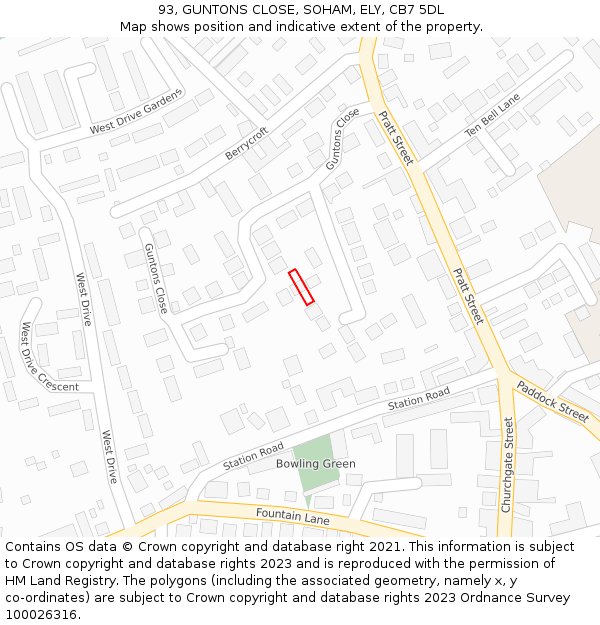 93, GUNTONS CLOSE, SOHAM, ELY, CB7 5DL: Location map and indicative extent of plot