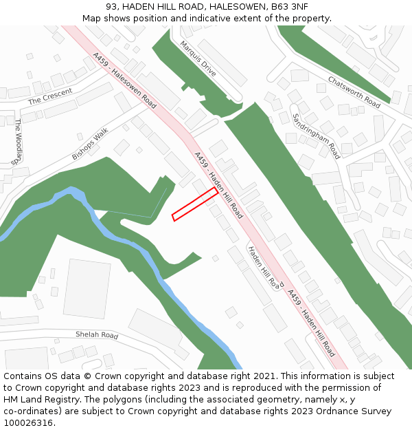 93, HADEN HILL ROAD, HALESOWEN, B63 3NF: Location map and indicative extent of plot