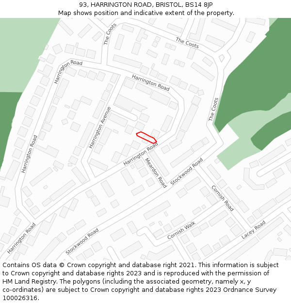 93, HARRINGTON ROAD, BRISTOL, BS14 8JP: Location map and indicative extent of plot