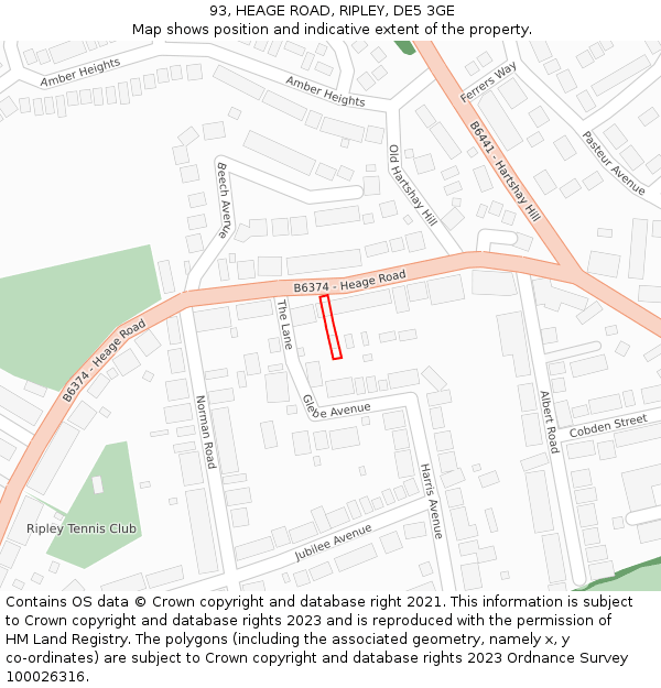 93, HEAGE ROAD, RIPLEY, DE5 3GE: Location map and indicative extent of plot