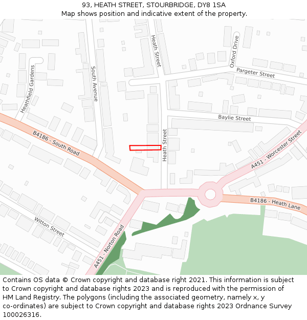 93, HEATH STREET, STOURBRIDGE, DY8 1SA: Location map and indicative extent of plot