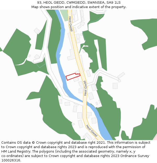 93, HEOL GIEDD, CWMGIEDD, SWANSEA, SA9 1LS: Location map and indicative extent of plot