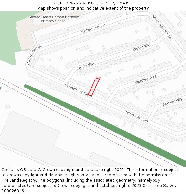 93, HERLWYN AVENUE, RUISLIP, HA4 6HL: Location map and indicative extent of plot