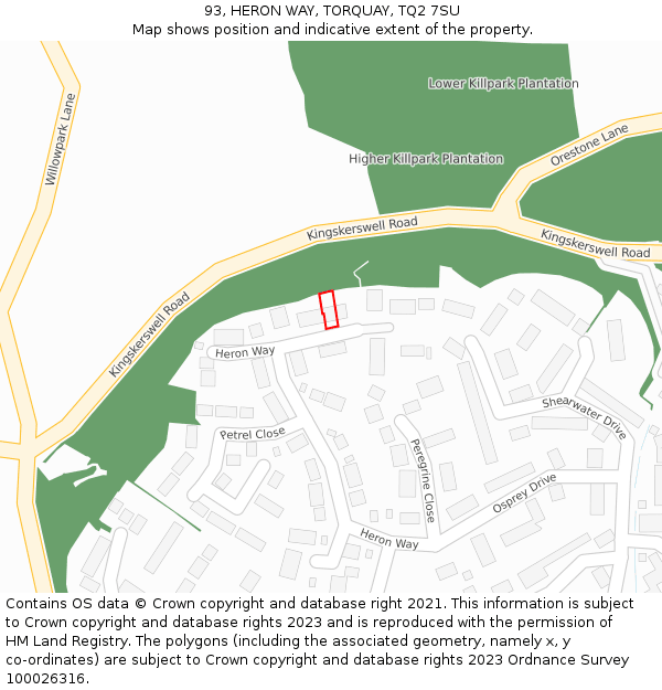 93, HERON WAY, TORQUAY, TQ2 7SU: Location map and indicative extent of plot