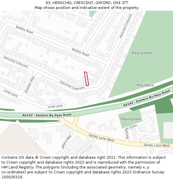 93, HERSCHEL CRESCENT, OXFORD, OX4 3TT: Location map and indicative extent of plot