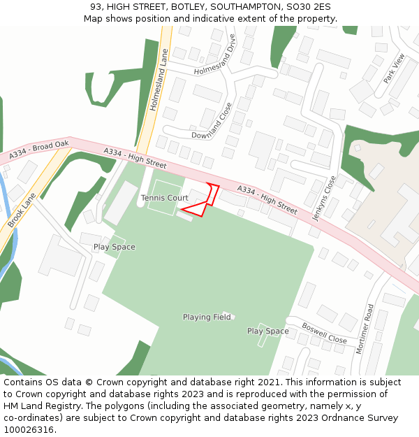 93, HIGH STREET, BOTLEY, SOUTHAMPTON, SO30 2ES: Location map and indicative extent of plot