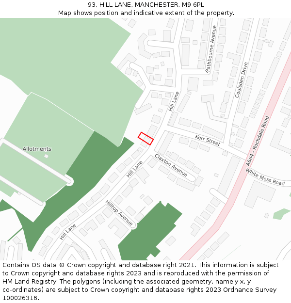 93, HILL LANE, MANCHESTER, M9 6PL: Location map and indicative extent of plot