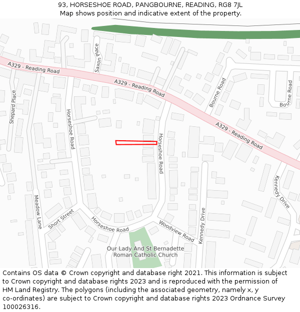 93, HORSESHOE ROAD, PANGBOURNE, READING, RG8 7JL: Location map and indicative extent of plot