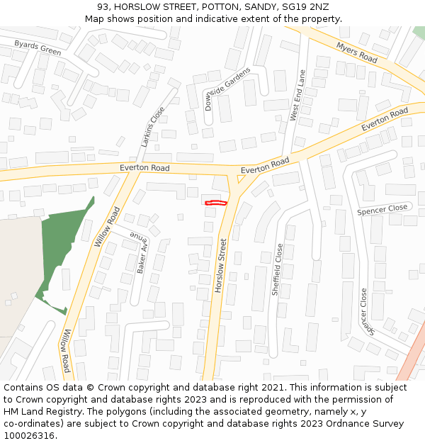 93, HORSLOW STREET, POTTON, SANDY, SG19 2NZ: Location map and indicative extent of plot