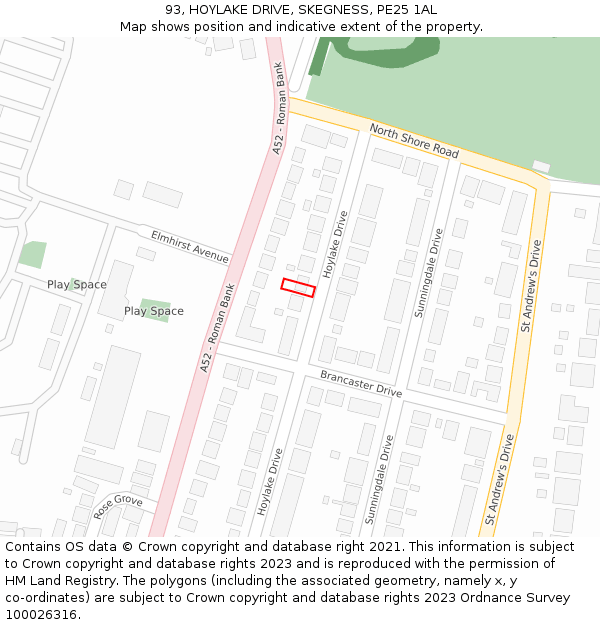 93, HOYLAKE DRIVE, SKEGNESS, PE25 1AL: Location map and indicative extent of plot