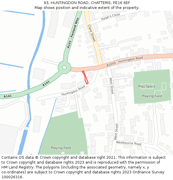 93, HUNTINGDON ROAD, CHATTERIS, PE16 6EF: Location map and indicative extent of plot
