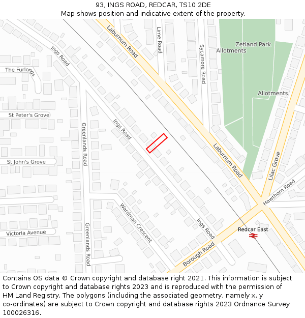 93, INGS ROAD, REDCAR, TS10 2DE: Location map and indicative extent of plot