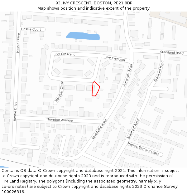 93, IVY CRESCENT, BOSTON, PE21 8BP: Location map and indicative extent of plot