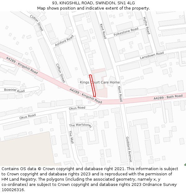 93, KINGSHILL ROAD, SWINDON, SN1 4LG: Location map and indicative extent of plot