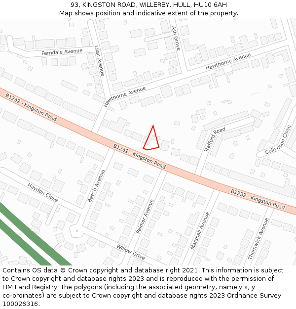93, KINGSTON ROAD, WILLERBY, HULL, HU10 6AH: Location map and indicative extent of plot