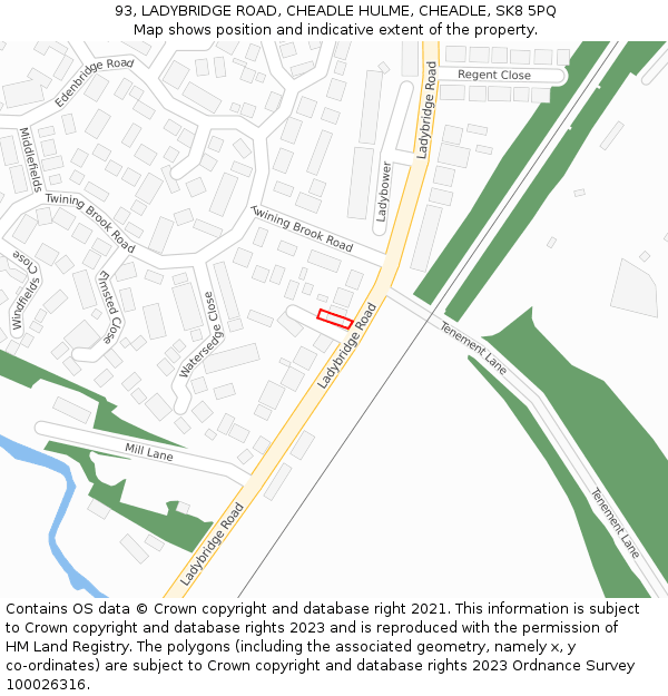 93, LADYBRIDGE ROAD, CHEADLE HULME, CHEADLE, SK8 5PQ: Location map and indicative extent of plot