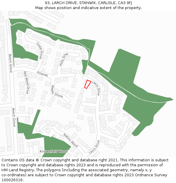 93, LARCH DRIVE, STANWIX, CARLISLE, CA3 9FJ: Location map and indicative extent of plot