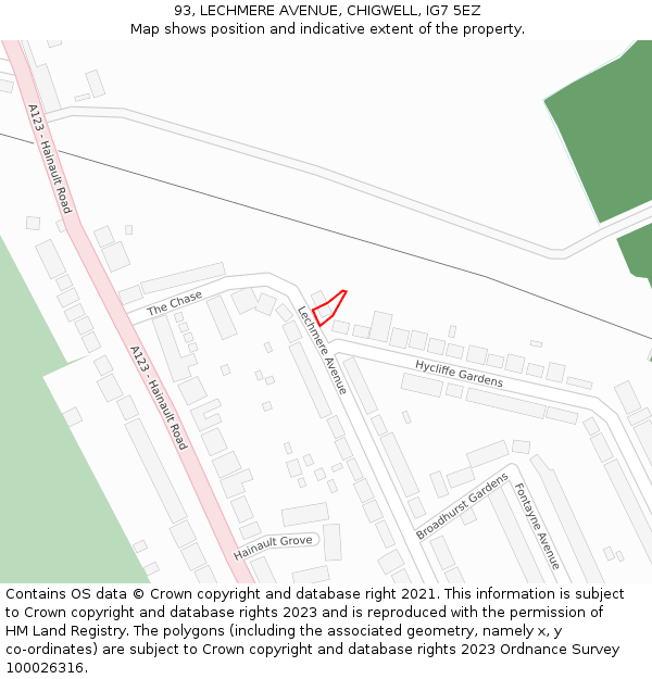 93, LECHMERE AVENUE, CHIGWELL, IG7 5EZ: Location map and indicative extent of plot