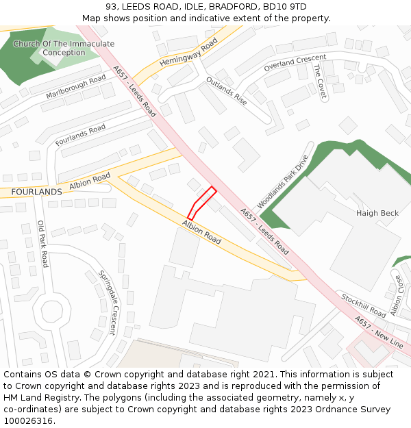 93, LEEDS ROAD, IDLE, BRADFORD, BD10 9TD: Location map and indicative extent of plot