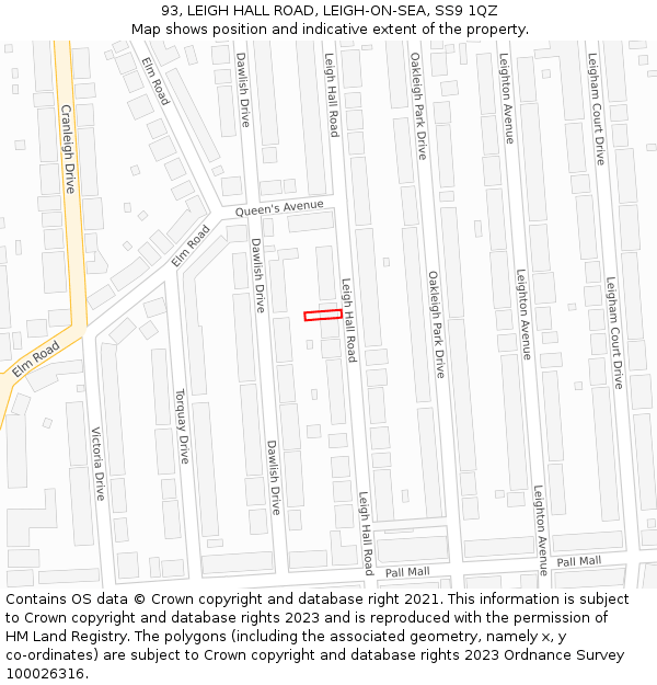 93, LEIGH HALL ROAD, LEIGH-ON-SEA, SS9 1QZ: Location map and indicative extent of plot