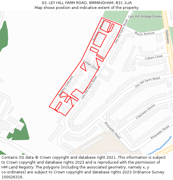 93, LEY HILL FARM ROAD, BIRMINGHAM, B31 1UA: Location map and indicative extent of plot