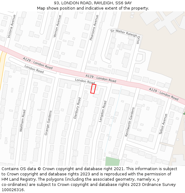 93, LONDON ROAD, RAYLEIGH, SS6 9AY: Location map and indicative extent of plot