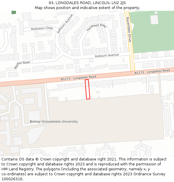 93, LONGDALES ROAD, LINCOLN, LN2 2JS: Location map and indicative extent of plot