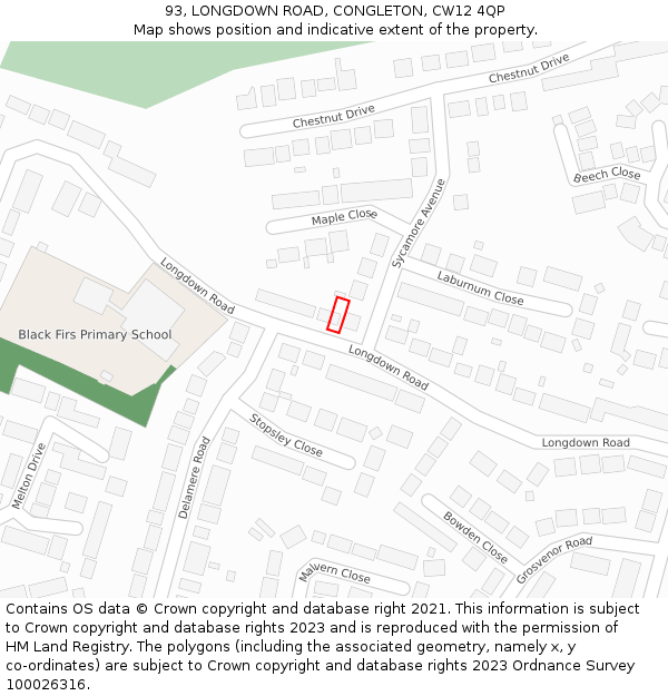 93, LONGDOWN ROAD, CONGLETON, CW12 4QP: Location map and indicative extent of plot