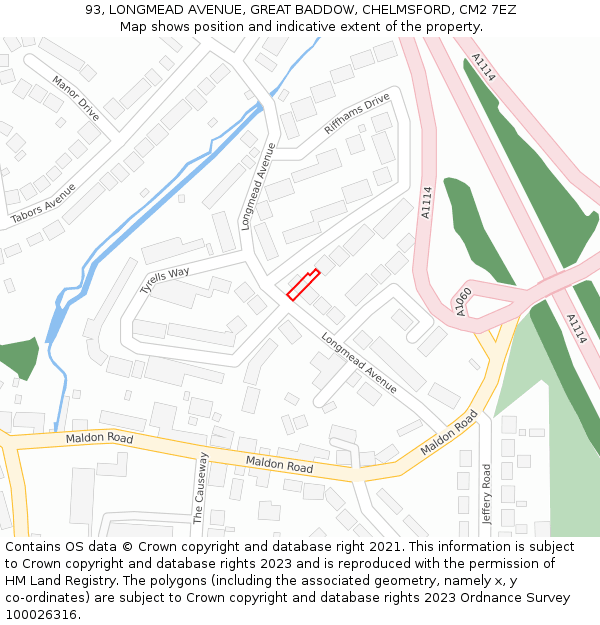 93, LONGMEAD AVENUE, GREAT BADDOW, CHELMSFORD, CM2 7EZ: Location map and indicative extent of plot