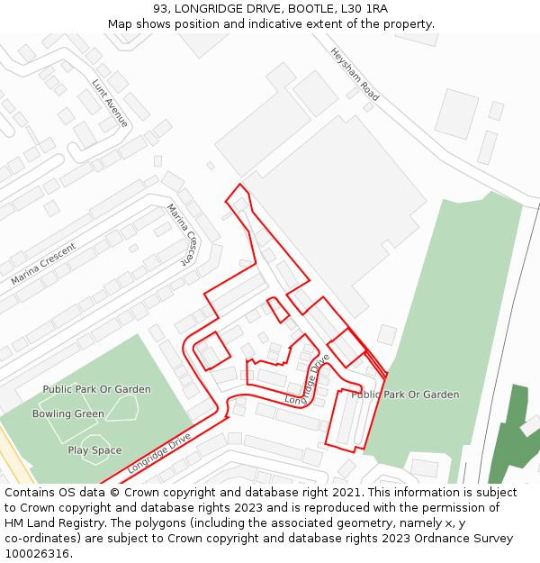 93, LONGRIDGE DRIVE, BOOTLE, L30 1RA: Location map and indicative extent of plot