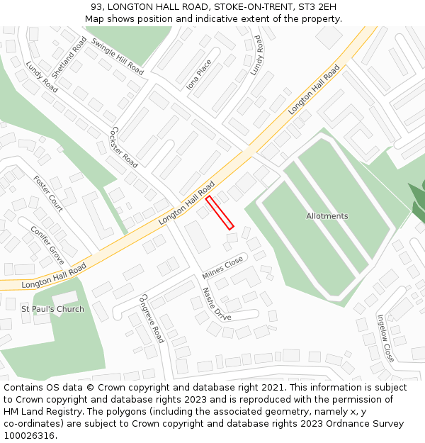93, LONGTON HALL ROAD, STOKE-ON-TRENT, ST3 2EH: Location map and indicative extent of plot