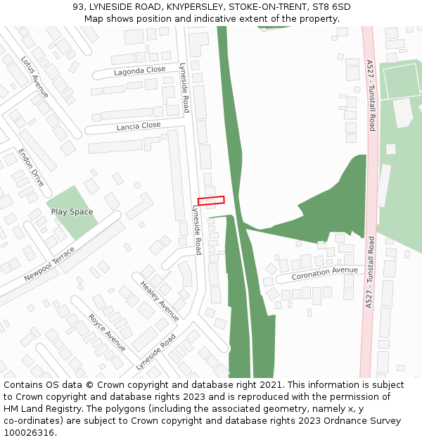 93, LYNESIDE ROAD, KNYPERSLEY, STOKE-ON-TRENT, ST8 6SD: Location map and indicative extent of plot