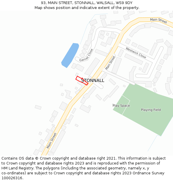 93, MAIN STREET, STONNALL, WALSALL, WS9 9DY: Location map and indicative extent of plot